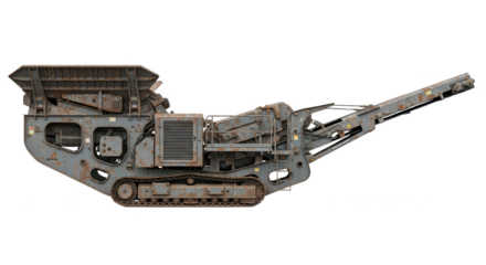 Heavy-duty industrial mobile crushing machine with tracks and conveyor belt for aggregate processing