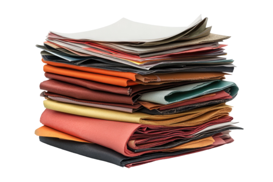 Stack of colorful leather pieces, haphazardly piled