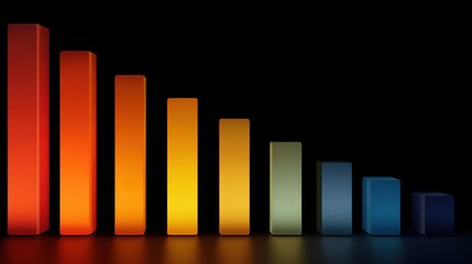Colorful Gradient Bar Graph Displaying Rising and Falling Data Trends on a Dark Background for Business, Finance, and Data Analysis Concepts