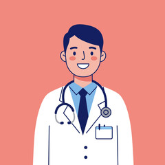 Fototapeta premium Smiling male doctor wearing a white coat and stethoscope, ready to provide medical care.
