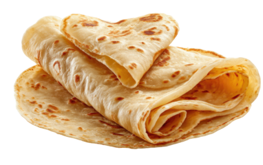 Rolled, golden-brown, flaky flatbread, folded artfully with the top piece shaped like a heart