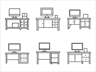 Office Desk Set Line Art Simple Vector Design Elements Collection