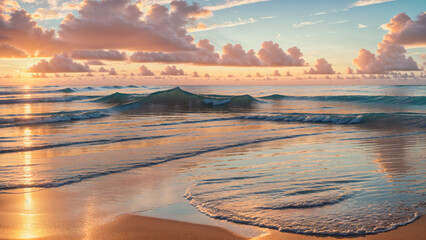 Golden sunset reflection on tropical ocean waves