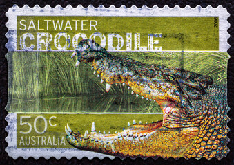 AUSTRALIA-CIRCA 2006:A Cancelled postage stamp from Australia illustrating Australian Saltwater...