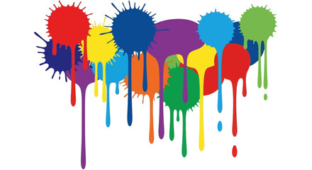 Colorful paint splatters dripping downwards, creating a vibrant and artistic visual display against a white background.