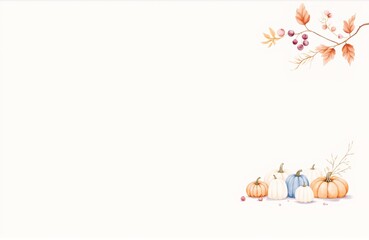 Fototapeta premium Autumn Warmth: A Watercolor Story of Pumpkins and Fruits