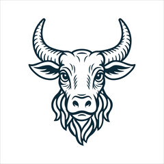 Hand-drawn bull head in vintage engraving style with bold monochrome lines. Classic Taurus zodiac sign illustration. Perfect for logo, tattoo, astrology, and horoscope art. Part of set.