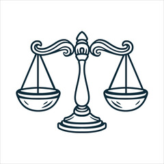 Hand-drawn vintage balance scales in engraving style with clean monochrome lines. Classic Libra zodiac sign illustration. Perfect for logo, tattoo, astrology, and harmony art. Part of set.