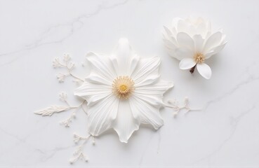 Obraz premium Pure White Flowers: Minimalist Nature Illustration on Marble