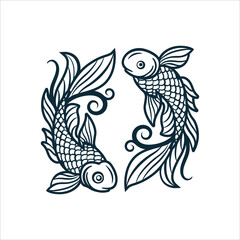 Hand-drawn pair of fish in vintage engraving style forming a circular motion. Classic Pisces zodiac sign illustration. Perfect for logo, tattoo, astrology, and spiritual art. Part of set.