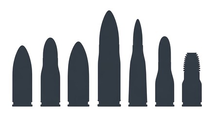 Silhouettes of Various Bullet Types - Ammunition and Firearm Cartridges.