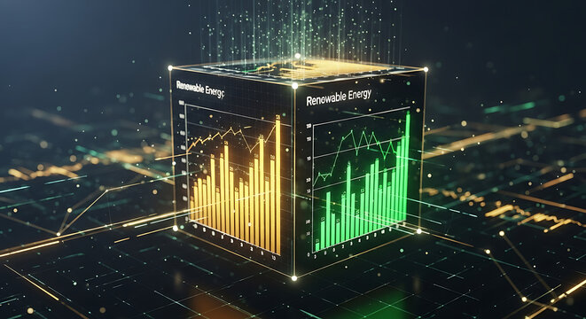 Abstract Conceptual Image of Energy Currency Exchange on a Luminous Holographic Financial Market Display