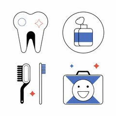 Dental Hygiene Icons Tooth Soap Brushes and Smiling Kit.