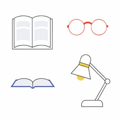 Simple Illustration of a Desk Lamp Book and Glasses.