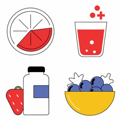 Vector Illustration of Healthy Food and Drink Elements.