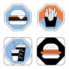 Vector Illustration of Fast Food Items Burger Fries Drink.