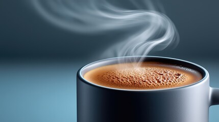 Close-up of a steaming cup of coffee with rich brown color
