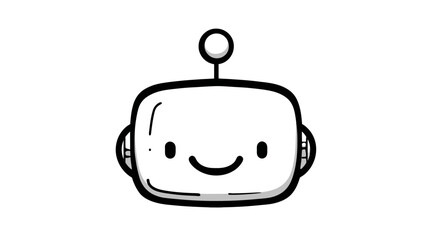 Obraz premium Cute smiling robot head doodle illustration. Simple hand-drawn cartoon artificial intelligence character icon with antenna.
