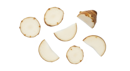 Freshly Sliced Jerusalem Artichokes on a Clean White Background, Ready for Culinary Use