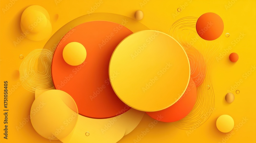 Wall mural vibrant composition of geometric shapes on a bright yellow background with varying sizes and colors 