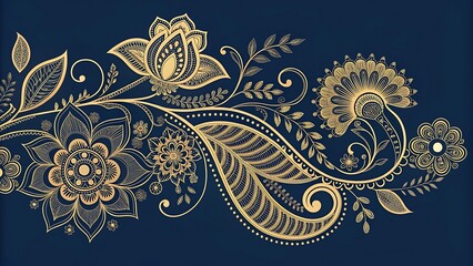 Elegant floral pattern in gold against a dark blue background design