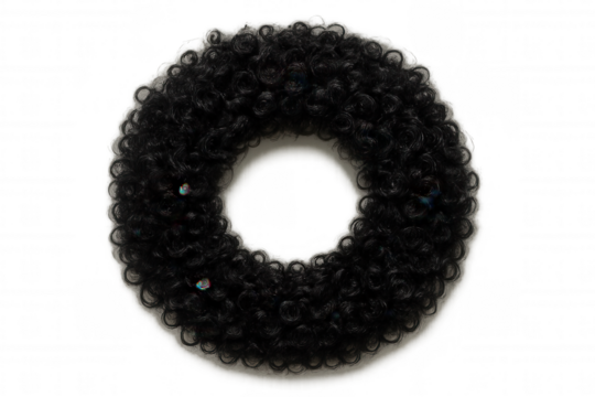 Black curly afro textured hair circle, fashion accessory, beauty and style, wig element on transparent background