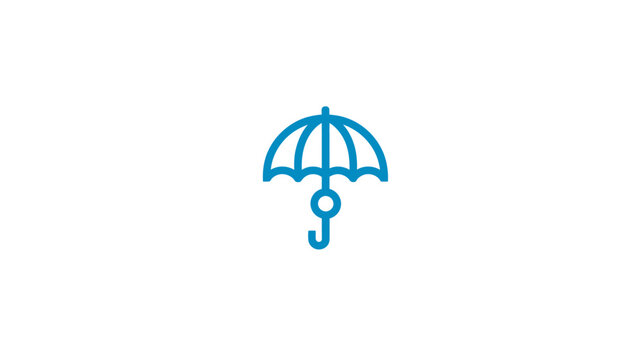 Blue Outline Umbrella Icon - Simple graphic symbol for protection, safety, security, weather, rain, and insurance concept.