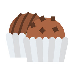 Two Chocolate Muffins with Chocolate Chips in White Paper Liners Isolated on Transparent Background Delicious Baked Goods for Dessert or Breakfast Sweet Treats