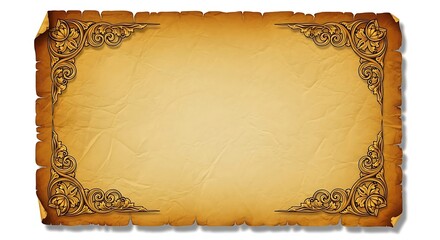 Vintage parchment paper with ornate golden border and burnt edges