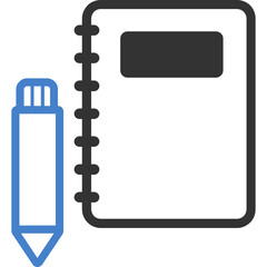 Simple Black Spiral Notebook with Blue Pencil on Transparent Background