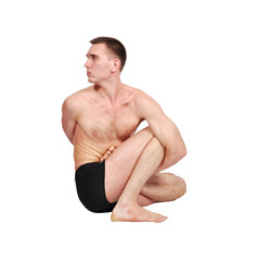 Focused caucasian man practicing yoga meditating