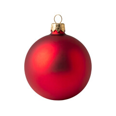 A glossy red Christmas bauble with a golden cap, isolated on a black background