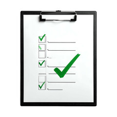 A clipboard with a checklist showing partially completed tasks with green check marks