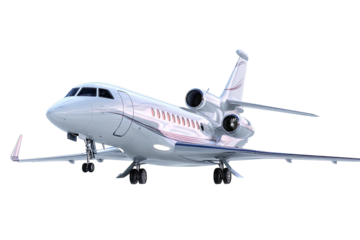 Sleek private jet rendered against a transparent background, showcasing its exterior details