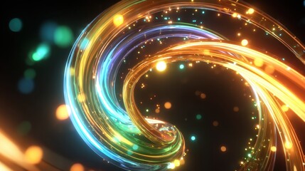 Obraz premium Vivid and Colorful Abstract Swirling Lights with Sparkles on Dark Background for Dynamic Visuals and Creative Projects