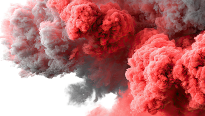 Rendered, abstract cloud of smoke, transitions from gray to vibrant red hues against black