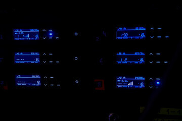 This is a modern dashboard control interface featuring stunning blue lighting accents