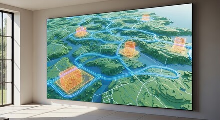 Interactive Digital Map Display Showing Global Network Connections