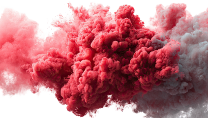 A vibrant cloud of red and pink smoke expanding across a black background