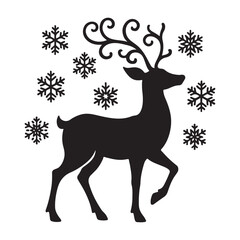 Festive Reindeer Silhouette with Snowflakes