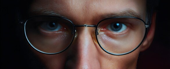 Sharp gaze beams like a lighthouse through sleek spectacles full of intent.