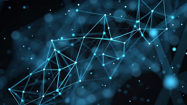 Abstract blue digital network with interconnected nodes and lines.