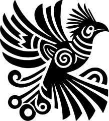 Vector black silhouette of Hoatzin bird in bold Mexican tribal art style