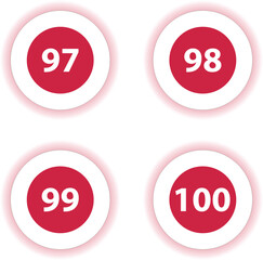 Red Circle Number Bullets in flat design style 97 to 100