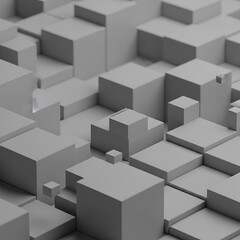 Abstract Gray Cube Landscape - Modern Geometric Design.