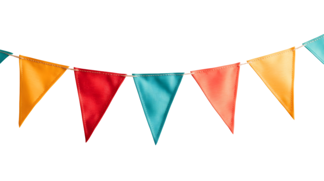 Festive party bunting flags hanging for celebration and event decoration - Powered by Adobe