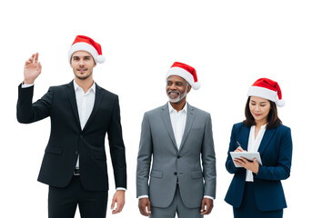 Business team with Santa hats and holiday spirit