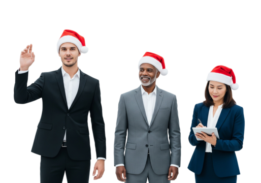 Business team with Santa hats and holiday spirit