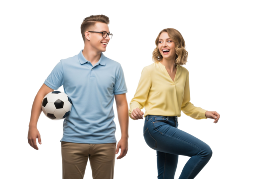 Casual soccer moment with playful friends and smiles