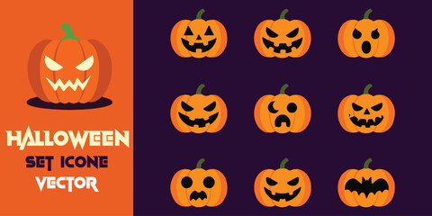 Spooky halloween jack o lantern faces collection for festive decorations and party invitations seamlessly integrated into your designs